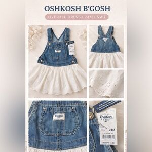 OshKosh B’gosh Denim Overall Dress 24M Baby Girl Eyelet Skirt NWT $40